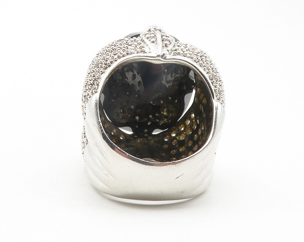 925 Sterling Silver  Large Black Hematite & Topaz Cocktail Ring Sz 9  RG11833