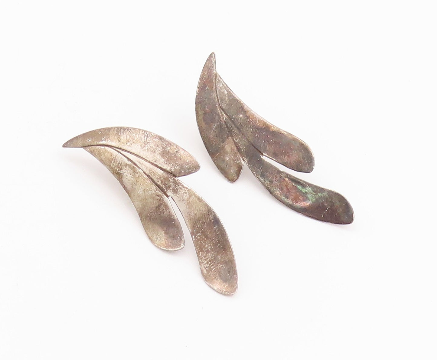 14k Gold 925 Sterling Silver Vintage Earrings Cutout Leaf Design  EG13630