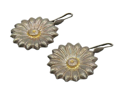 925 Sterling Silver  Vintage Dark Tone Flower Motif Drop Earrings  EG9083