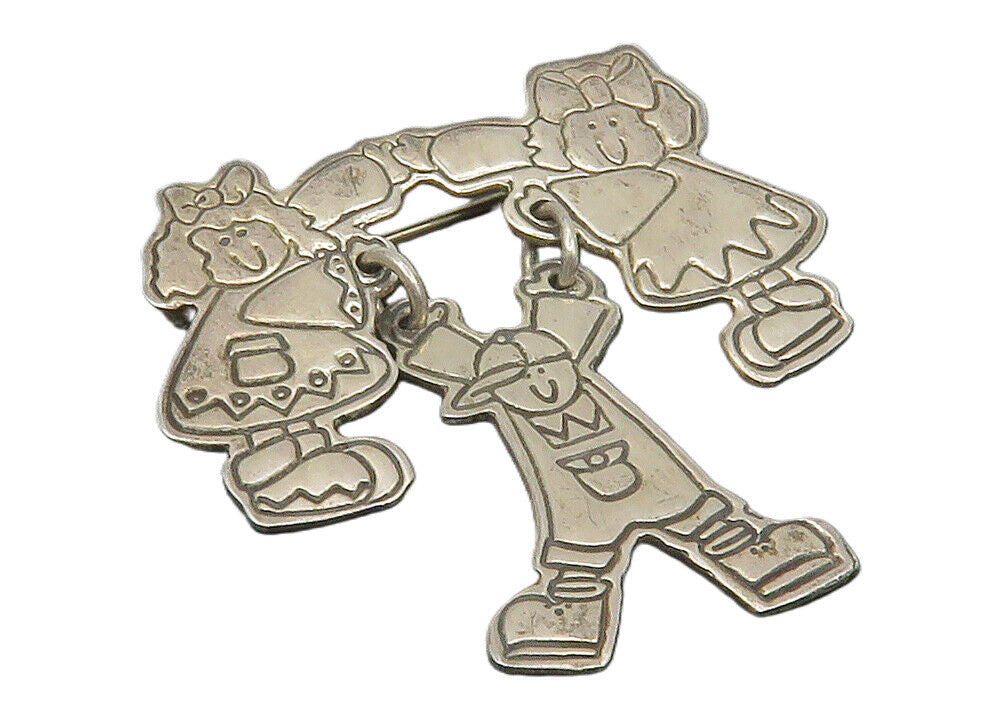 EFS MEXICO 925 Sterling Silver  Vintage Little Children Brooch Pin  BP4638