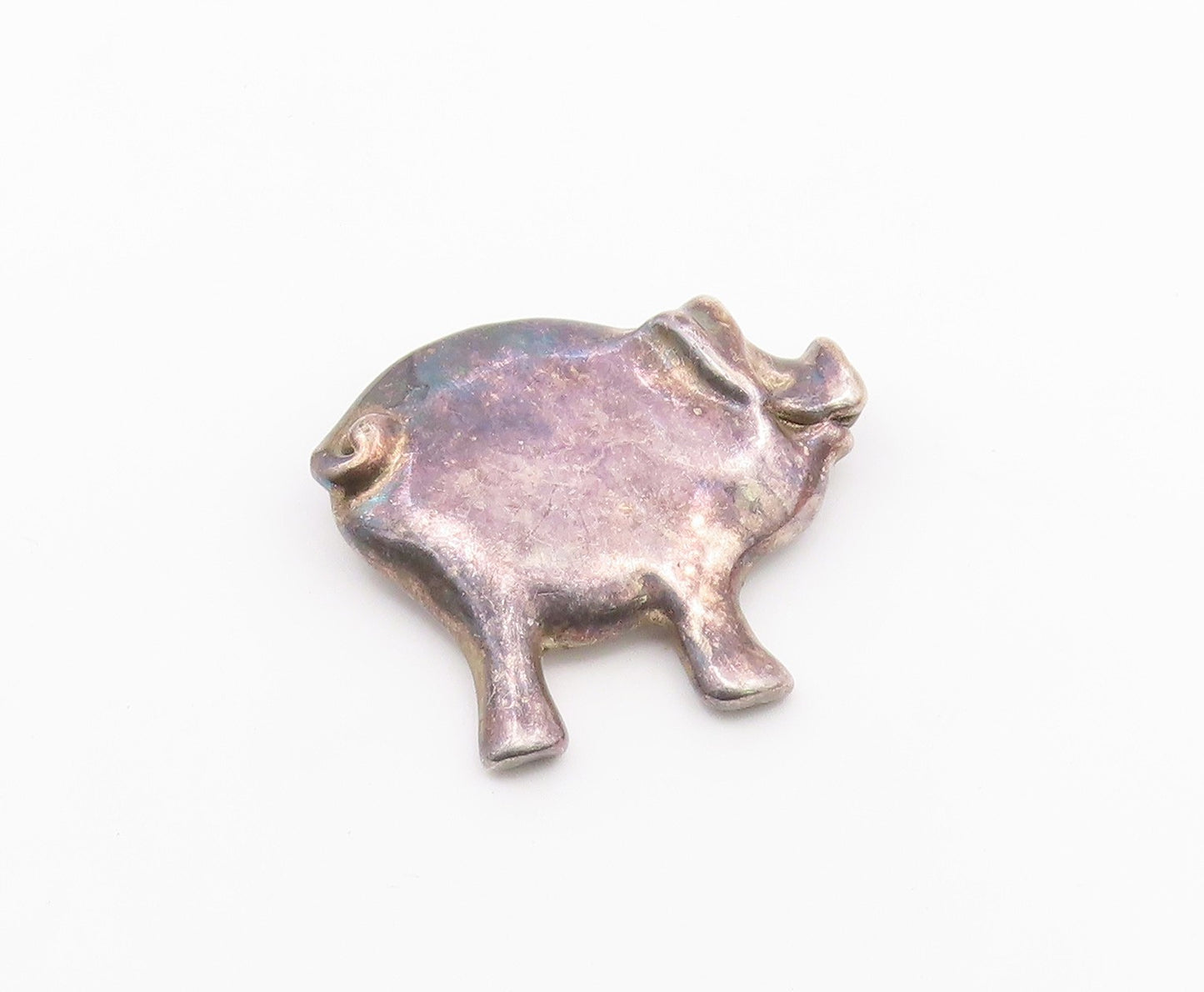 925 Sterling Silver  Vintage Dark Tone Smooth Pig Animal Brooch Pin  BP8285