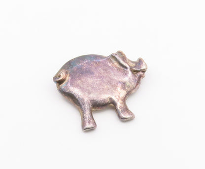 925 Sterling Silver  Vintage Dark Tone Smooth Pig Animal Brooch Pin  BP8285