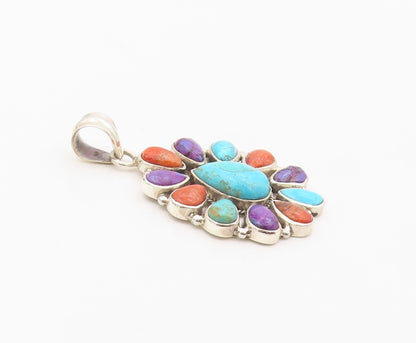 925 Sterling Silver Vintage Pendant Cabochon Gemstone Floral Cluster  PT26352