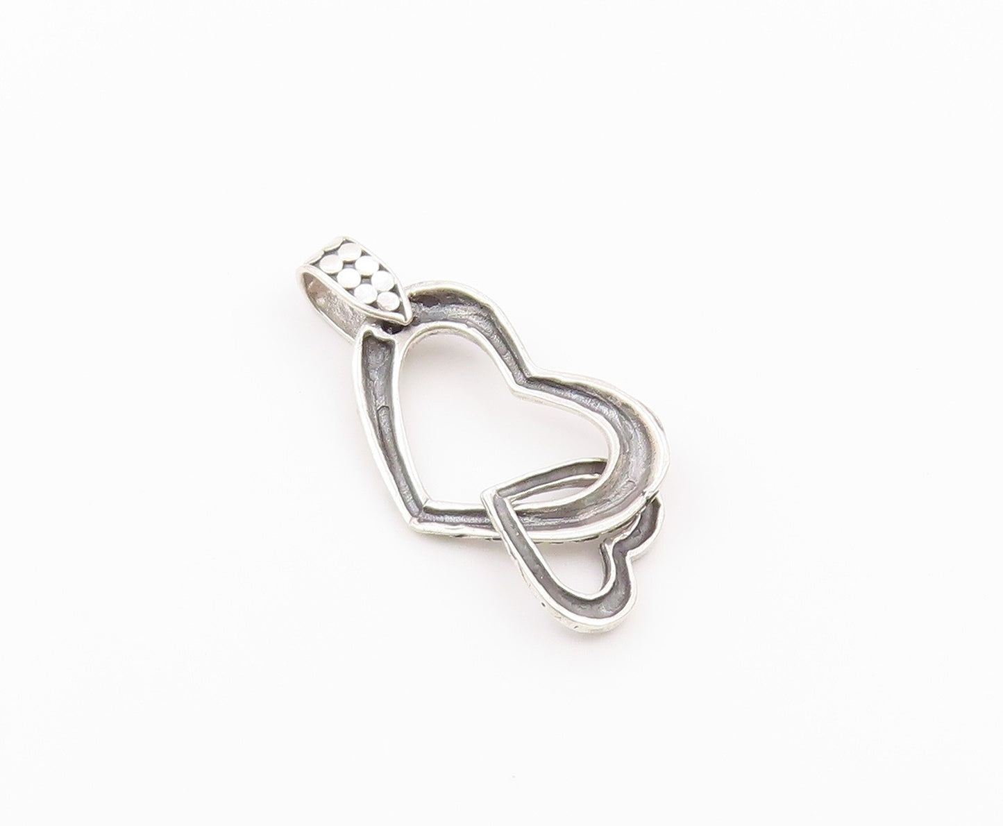 925 Sterling Silver  Vintage Shiny Swirl Open Love Hearts Pendant  PT15664