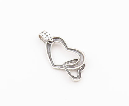 925 Sterling Silver  Vintage Shiny Swirl Open Love Hearts Pendant  PT15664