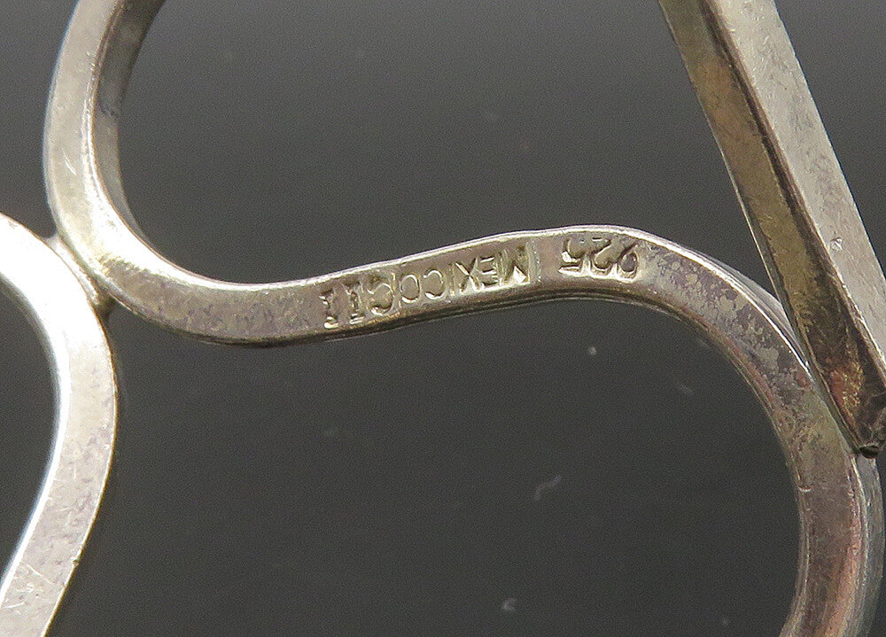 MEXICO 925 Silver  Vintage Shiny Up & Down Love Hearts Cuff Bracelet  BT8849