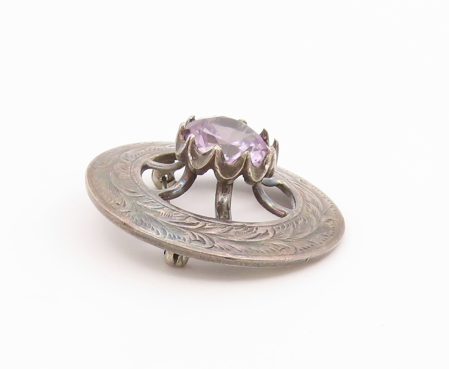 925 Sterling Silver Vintage Brooch Pin Faceted Gemstone Celtic Thistle  BP12565