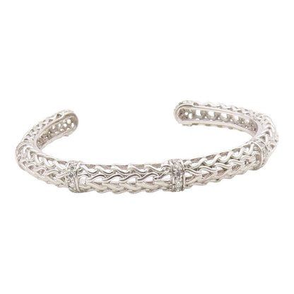 925 Sterling Silver  Vintage Elegant 3D Loop Carved CZ Bracelet  BT10008