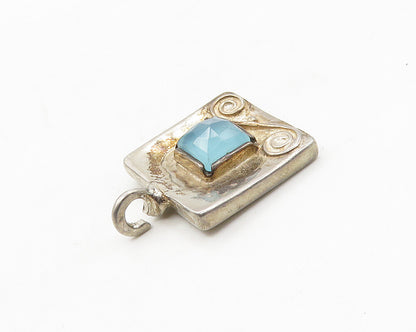 925 Sterling Silver  Vintage Chalcedony Swirl Detail Square Pendant  PT14370