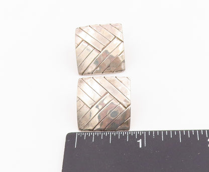 14k Gold & 925 Sterling Silver Vintage Earrings OFIESH Basket Weave Stud EG14062