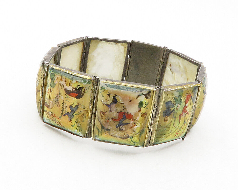 CHINESE EXPORT 925 Silver Vintage Antique Art Story Teller Bracelet  BT4695