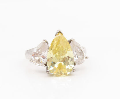 925 Sterling Silver Vintage Ring Pear Cut Citrine & Topaz Band  Sz 8  RG35282