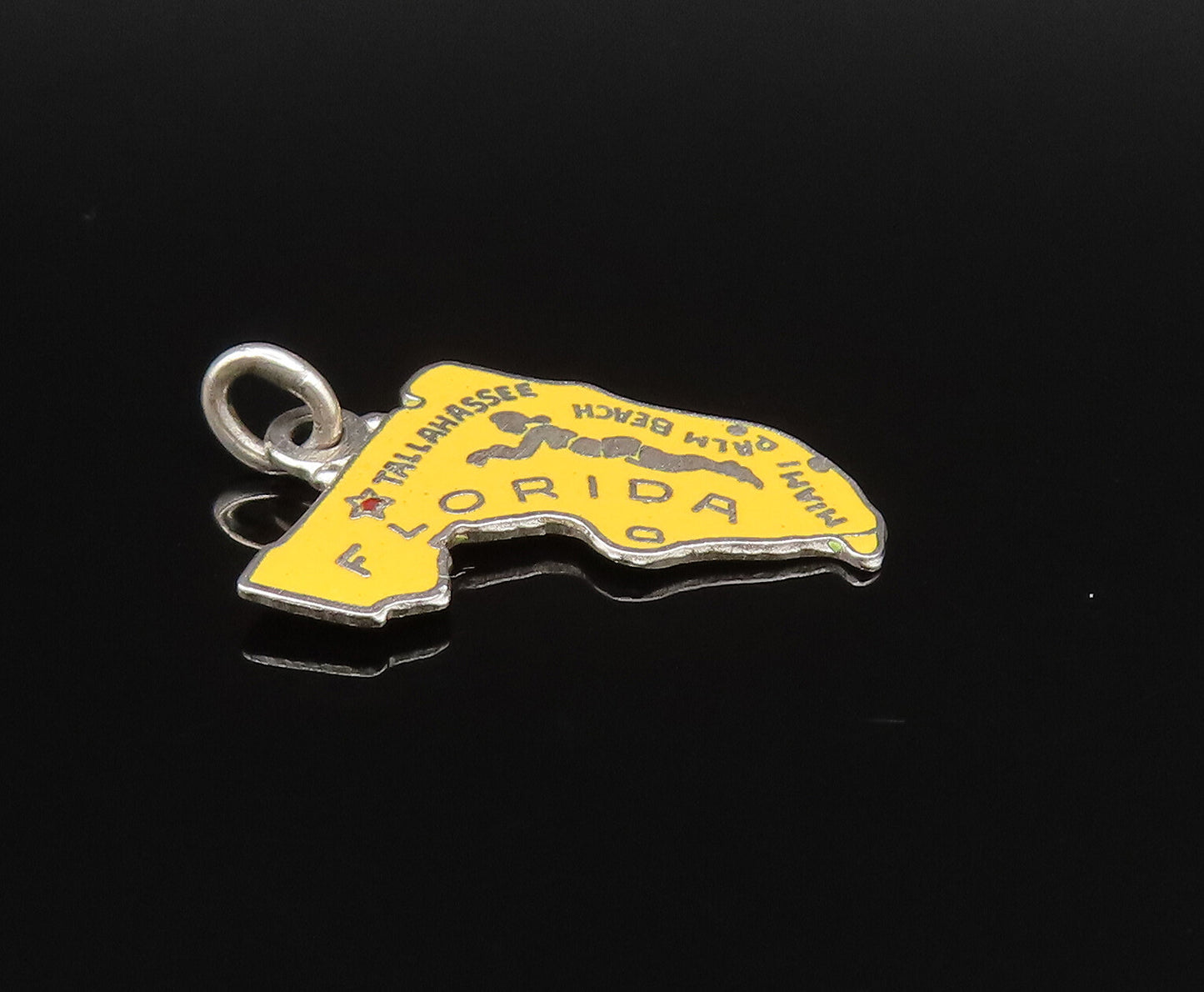 925 Sterling Silver  Vintage Enamel Florida State Souvenir Pendant  PT21284