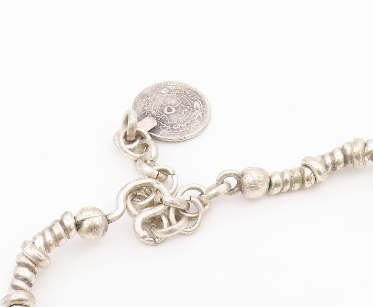 925 Sterling Silver  Vintage Engraved Disc Beaded Rope Necklace  NE3982