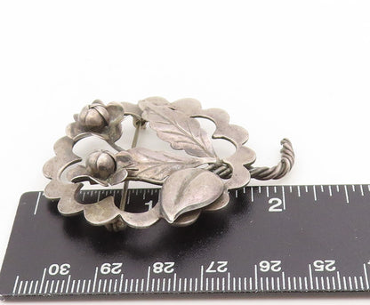 925 Sterling Silver Vintage Brooch Elegant Twisted Stem Floral Blossom  BP12251