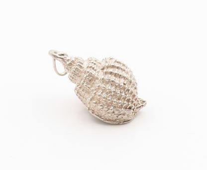 925 Sterling Silver Vintage Pendant Classic Textured Conch Shell Charm  PT26279