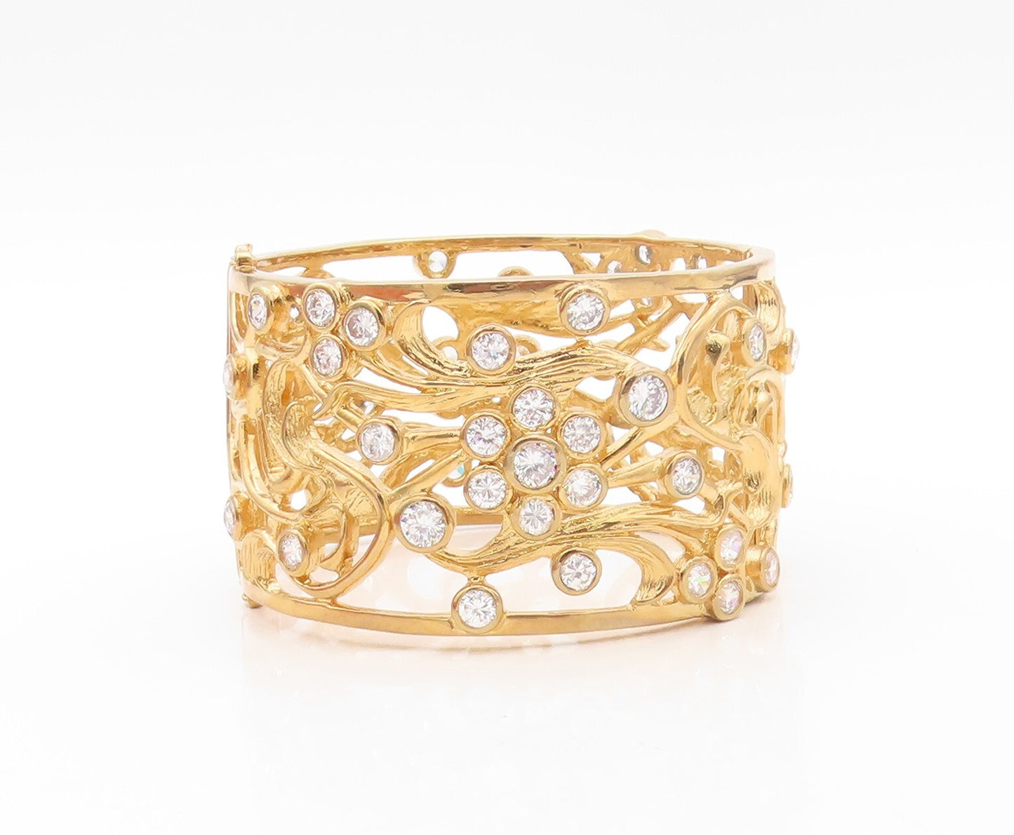 925 Sterling Silver Vintage Bracelet Gold Plated Heavy CZ Carved Ornate  BT10726