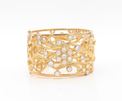 925 Sterling Silver Vintage Bracelet Gold Plated Heavy CZ Carved Ornate  BT10726