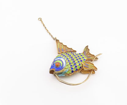 925 Sterling Silver  Vintage Enamel Coated Fish Pendant (MOVES)   PT17590