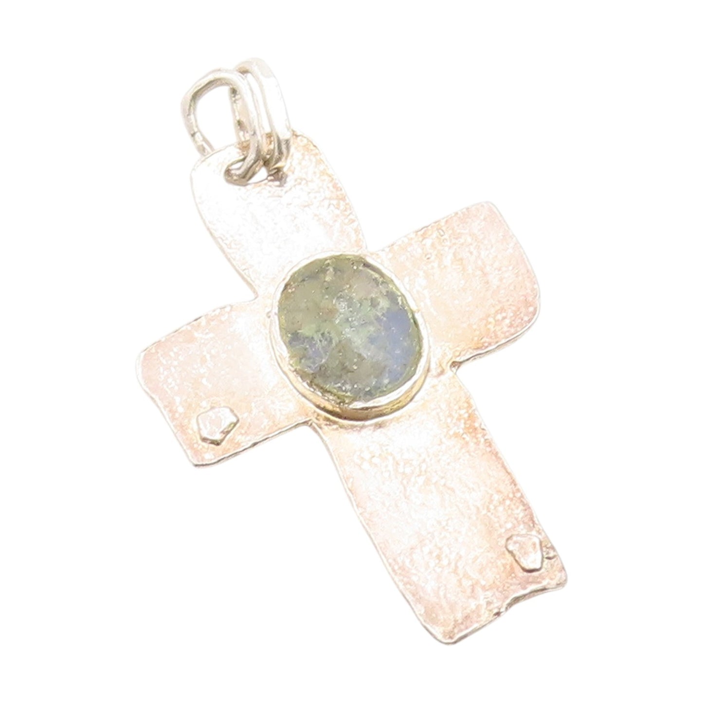925 Sterling Silver Vintage Pendant ISRAEL Roman Glass Religious Cross  PT25903