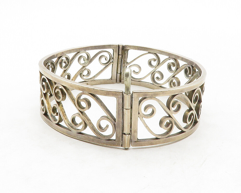 925 Sterling Silver  Vintage Antique 1937 Swirl Hinge Bangle Bracelet  BT4905