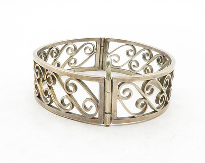 925 Sterling Silver  Vintage Antique 1937 Swirl Hinge Bangle Bracelet  BT4905