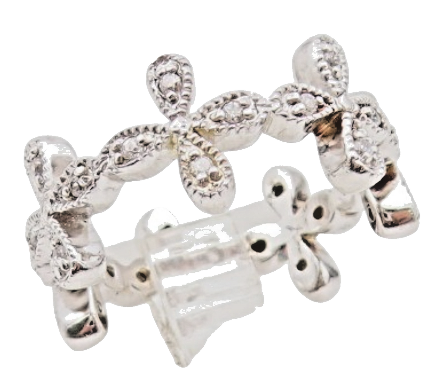 925 Sterling Silver Vintage Ring CZ Floral Petal Eternity Band  Sz 7  RG35234