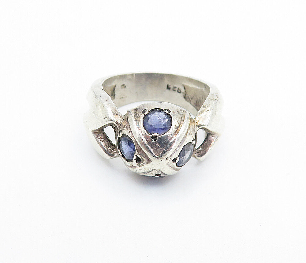 925 Sterling Silver  Vintage Tanzanite Dome Cutout Band Ring Sz 7  RG6038
