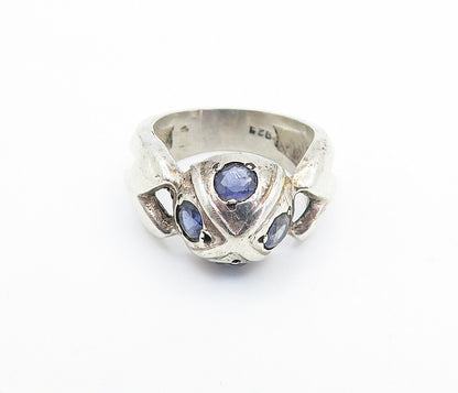 925 Sterling Silver  Vintage Tanzanite Dome Cutout Band Ring Sz 7  RG6038