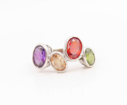 925 Sterling Silver Vintage Ring Oval Cut Multi Gemstone Band  Sz 8  RG35842