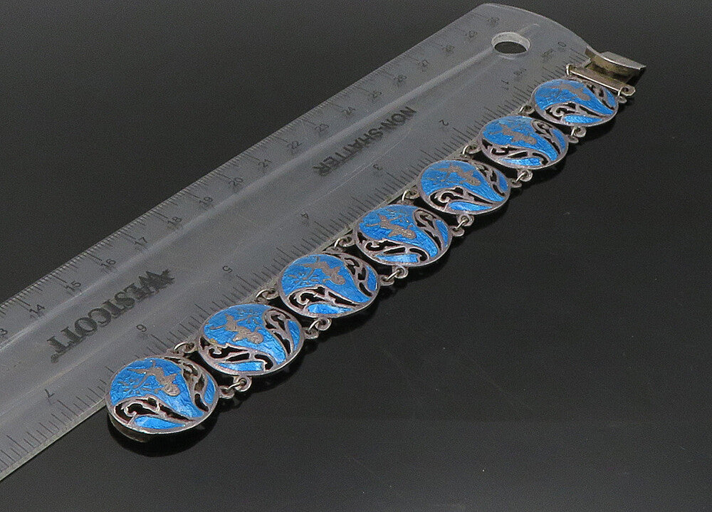 SIAM 925 Sterling Silver  Vintage Enamel Dancer Round Chain Bracelet  BT8997