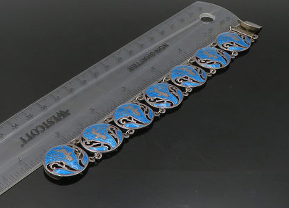 SIAM 925 Sterling Silver  Vintage Enamel Dancer Round Chain Bracelet  BT8997