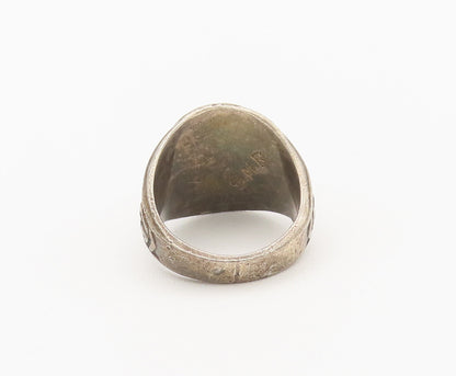 925 Sterling Silver Vintage Ring School 1967 Solid Carved Sapphire Sz 7  RG27909