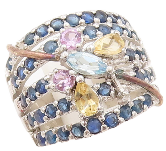 925 Sterling Silver Vintage Ring Sapphire Multi Color CZ Butterfly Sz 7  RG29848