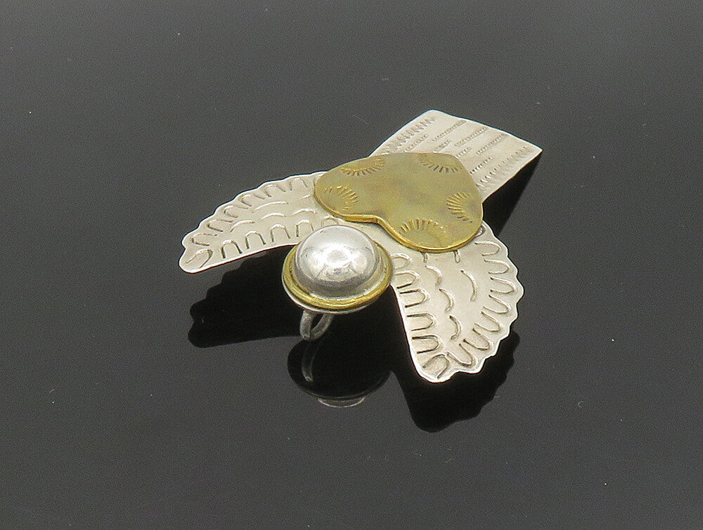 925 Sterling Silver  Vintage Two Tone Love Heart Angel Brooch Pin  BP9297