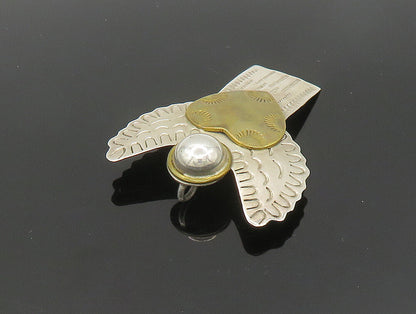 925 Sterling Silver  Vintage Two Tone Love Heart Angel Brooch Pin  BP9297