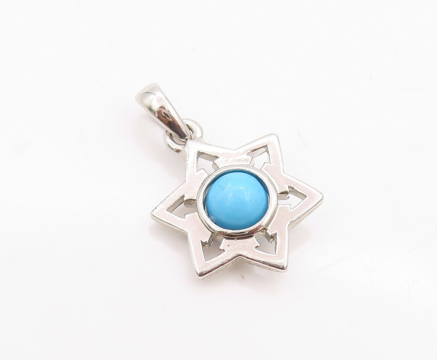 925 Sterling Silver Vintage Pendant Cabochon Larimar 6 Way Arrow Star  PT24604