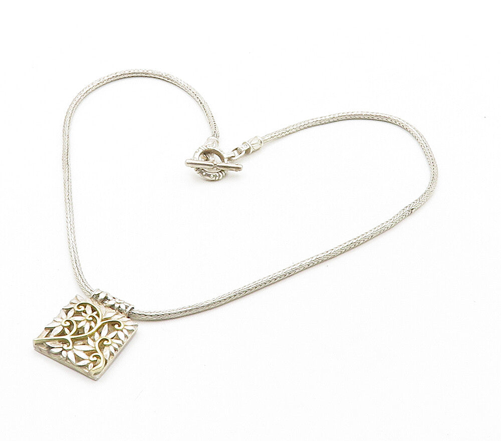925 Sterling Silver  Vintage 2 Tone Floral Swirl Wheat Chain Necklace  NE2593