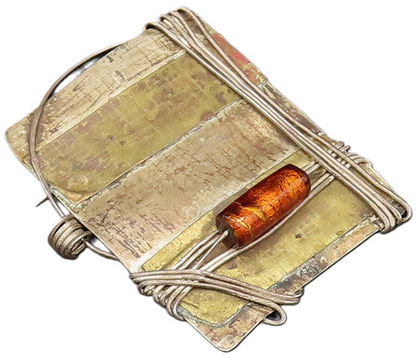 925 Sterling Silver  Vintage Wire Wrapped Modernist Amber Brooch Pin  BP9784