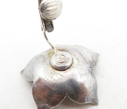 925 Sterling Silver  Vintage Handmade Flower Motif Non Pierce Earrings  EG4499
