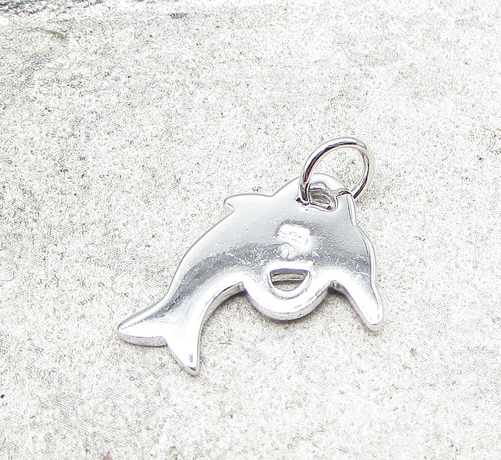 925 Sterling Silver  Enamel Hoop Jumping Dolphin Charm Pendant  PT1440