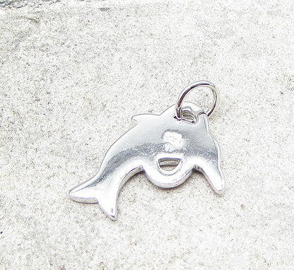 925 Sterling Silver  Enamel Hoop Jumping Dolphin Charm Pendant  PT1440