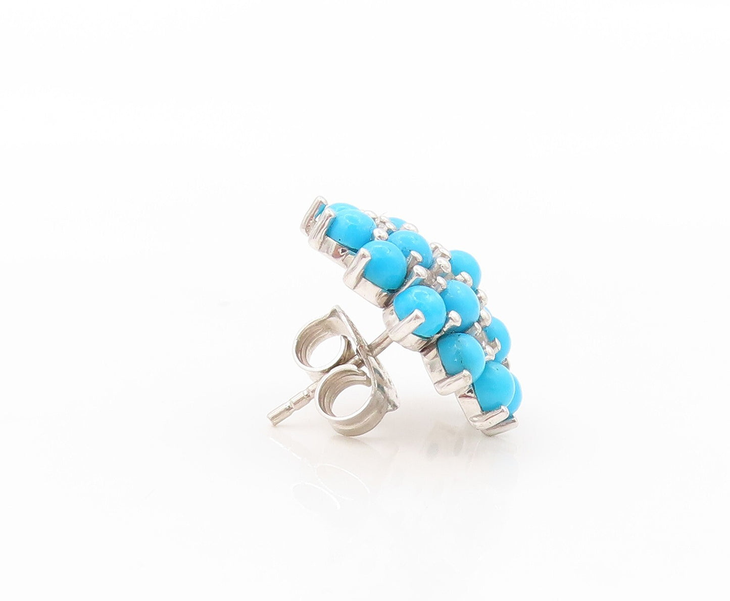925 Sterling Silver Vintage Earrings Cabochon Larimar & CZ Flower  EG13389