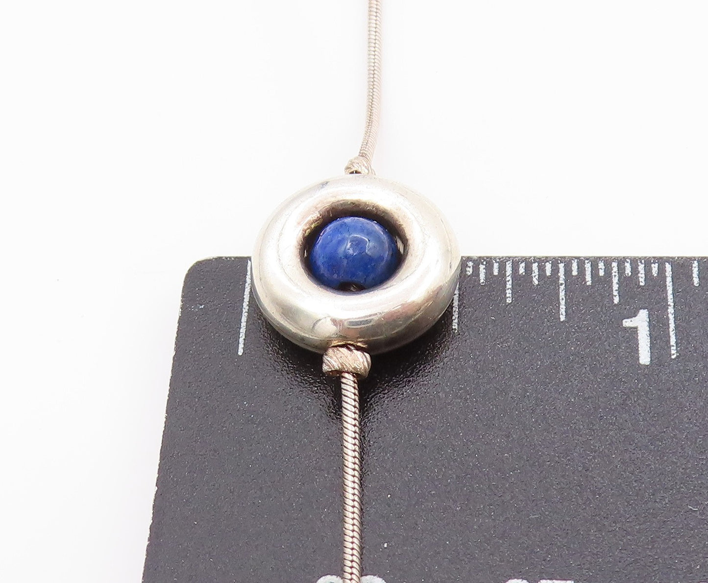 925 Sterling Silver Vintage Necklace Minimalist Chain With Blue Beads   NE4668