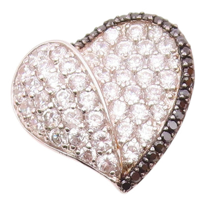 925 Sterling Silver  Cubic Zirconia & Hematite Love Heart Pendant  PT14615