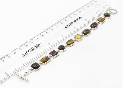 ELLE 925 Silver  Vintage Tiger's Eye Topaz & Quartz Chain Bracelet  BT8589