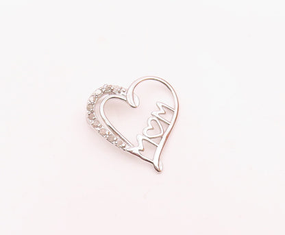 925 Sterling Silver  Vintage Genuine Diamonds Mom Love Heart Pendant  PT17760