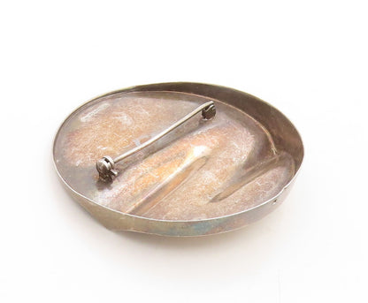 925 Sterling Silver Vintage Brooch Pin SWEDEN Brutalist Design Carved  BP11350