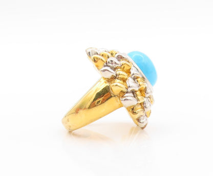 925 Sterling Silver Vintage Ring Gold Plated Larimar Flower  Sz 5  RG32819
