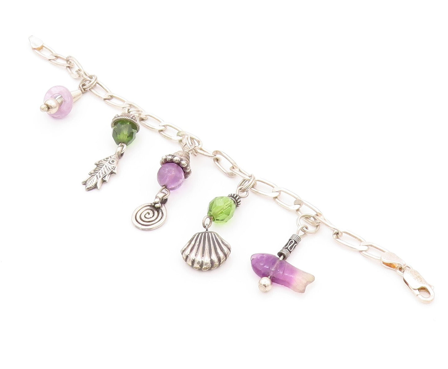 925 Sterling Silver Vintage Bracelet Designer Gemstone Dangling Sea Life BT11160
